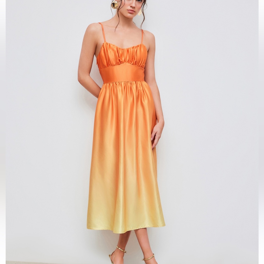 Cider Vibrant Orange and Yellow Midi Dress